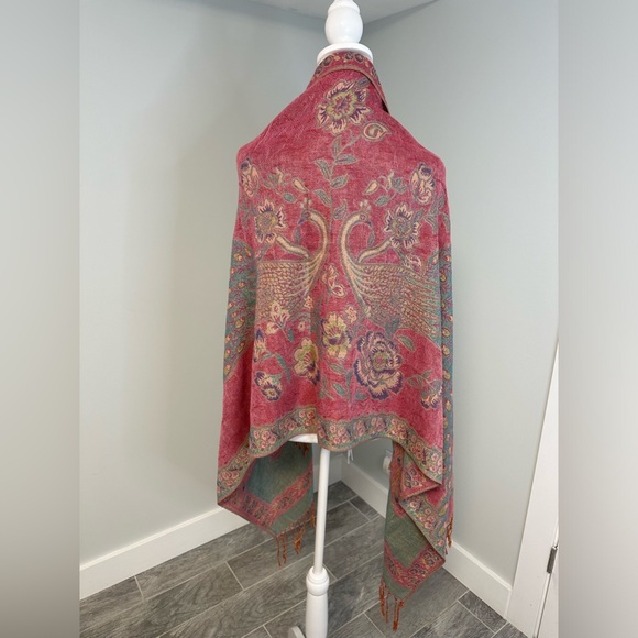 Peacock Reversible Pashmina Silk Large   Scarf Wrap Shawl Pink Mint - Picture 14 of 15